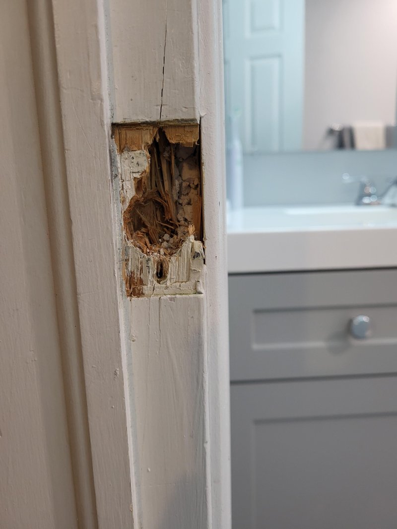Repairing A Door Frame Where The Strike Plate Was Drilled Incorrectly